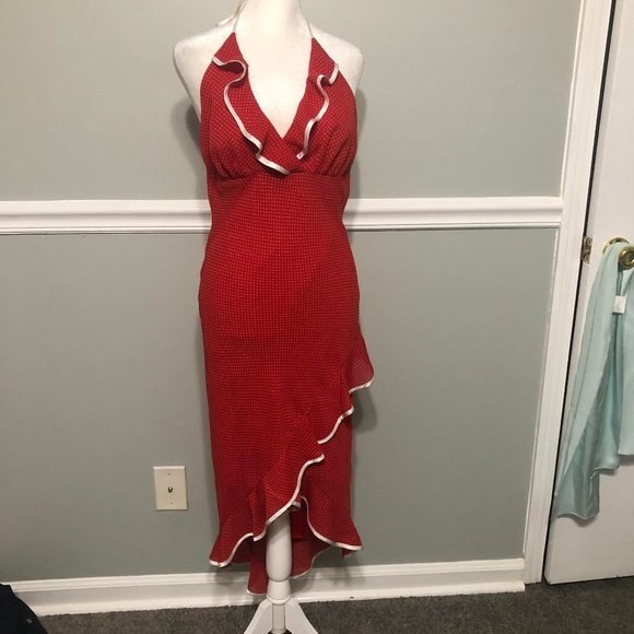 Vintage Dresses & Skirts - Vintage 2000s Polka Dot Halter Ruffle Midi Dress